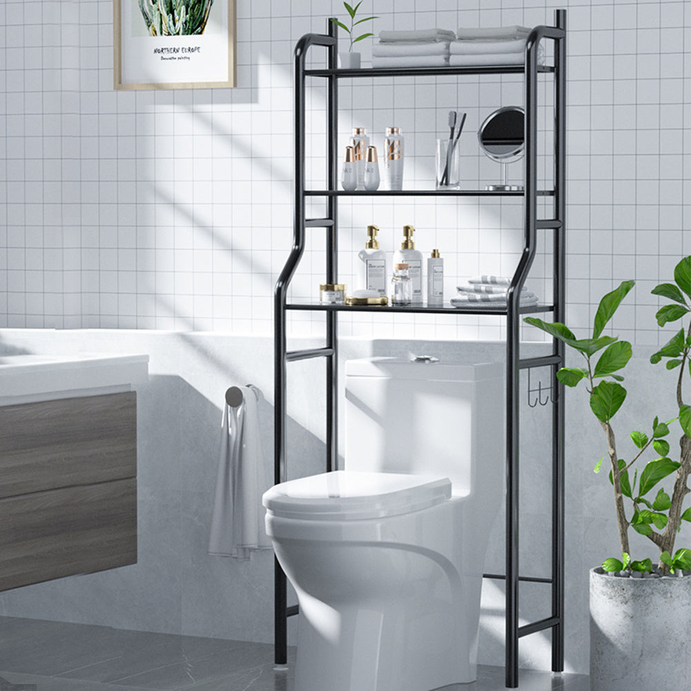 3 Tier Over the Toilet Bathroom Storage Space Holder Stand, Black