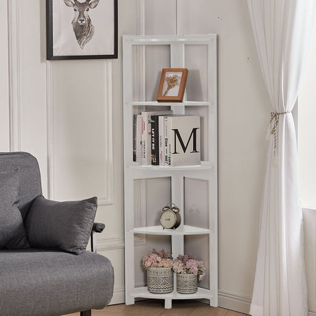 5 Tier Wooden Ladder Corner Bookshelf Display Shelf
