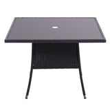105CM Patio Garden Square Rattan Glass Table With Umbrella Hole Black