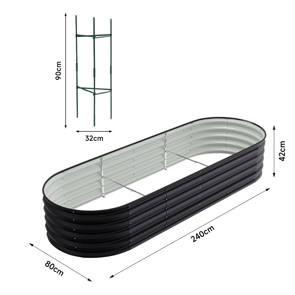 Anthracite 240cm Oval Shaped Galvanized Steel Raised Garden Bed