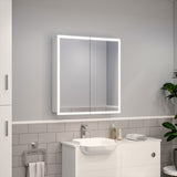 Double Door Frameless Mirror Storage Cabinet with LED Lights