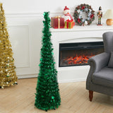 Green Collapsible Pop Up Tinsel Christmas Tree with Base 1.2M