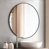 Modern Wall Mounted Slim Frame Round Mirror, Black 60cm