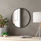 Modern Wall Mounted Slim Frame Round Mirror, Black 40cm
