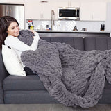 Dark Grey Hand Woven Chenille Blanket for Couch and Bed