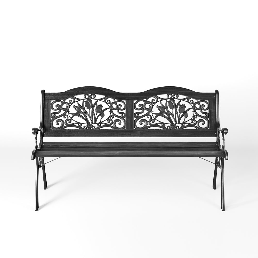 Black Metal Frame Wood Garden Bench