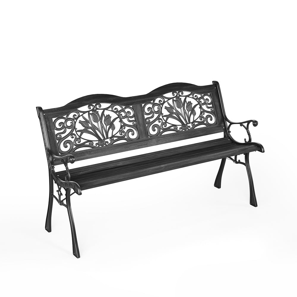 Black Metal Frame Wood Garden Bench