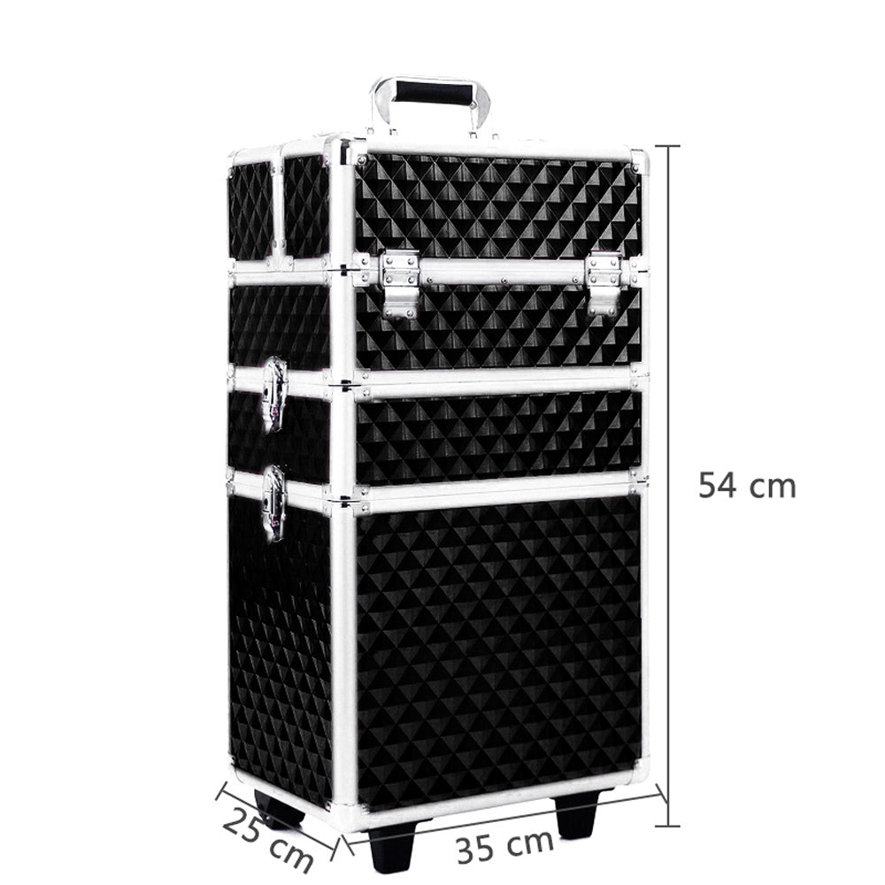 Black 3 in 1 Diamond Pattern Cosmetic Makeup Train Case