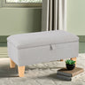 2 in 1 Linen Storage Organizer Ottoman Footstool with Hinged Lid Wooden Legs