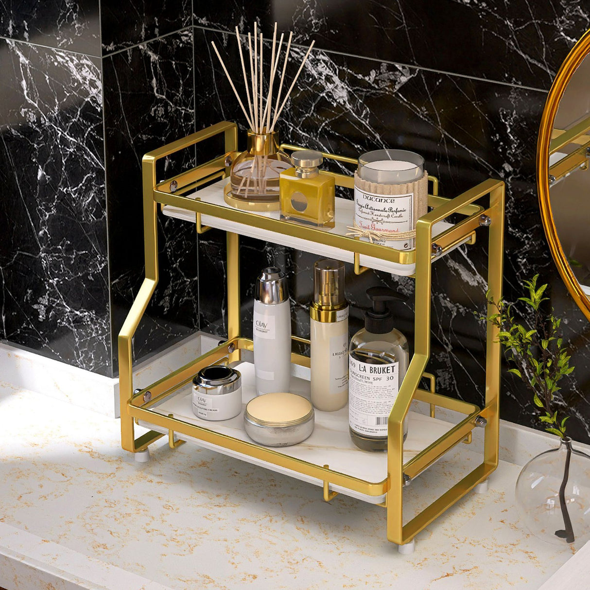 2 Tier Kitchen Bathroom Storage Organiser Rack Gold