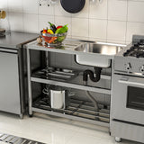 Stainless Steel One Compartment Sink with Drainboard and Shelf