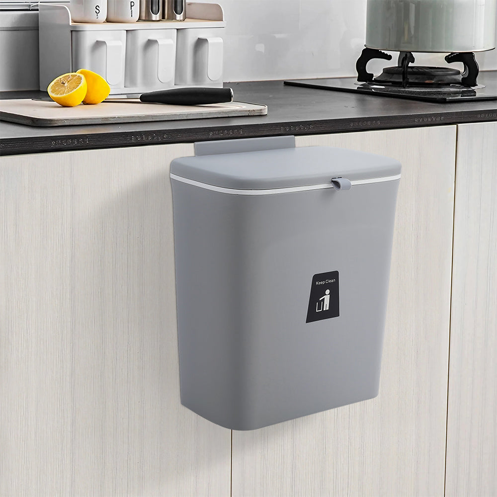 Grey Kitchen Hanging Flip Lid Trash Can
