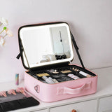 Pink Large Travel Makeup Bag with LED Mirror