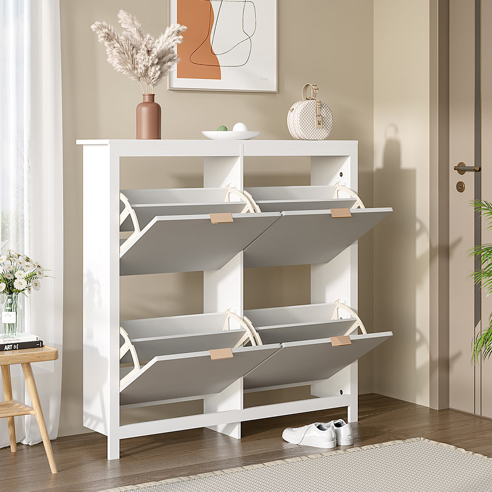 White Flip Down Wooden Shoe Cabinet