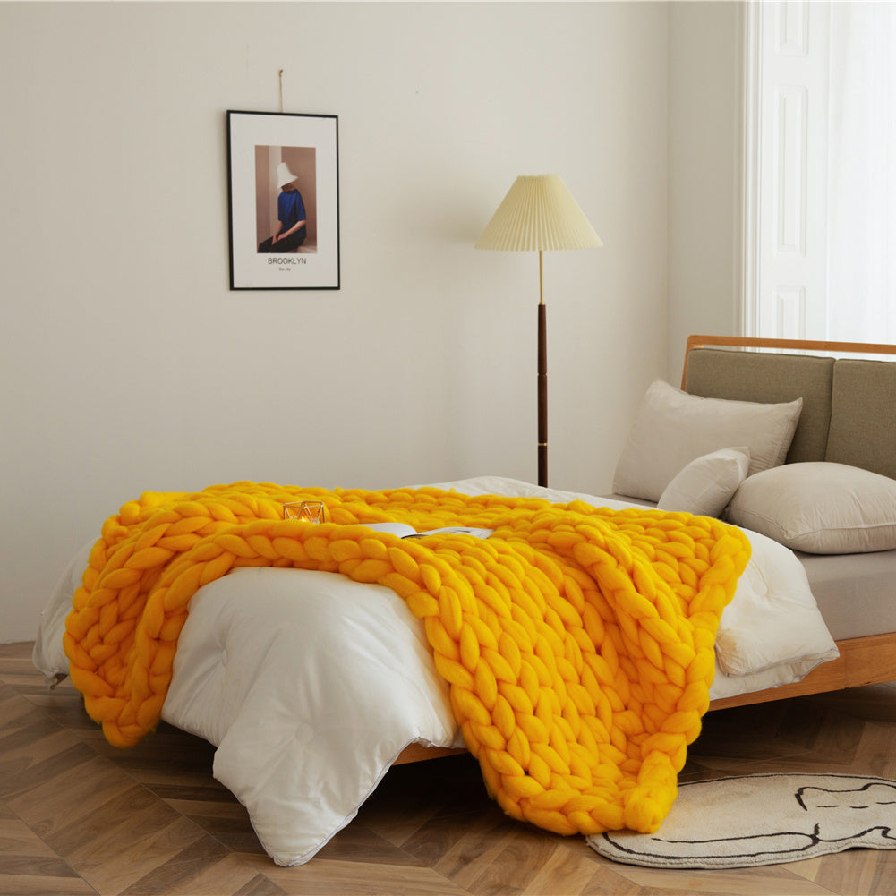 Yellow 100cm Handwoven Chunky Knit Throw Blanket