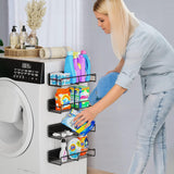 Black 4Pcs Magnetic Fridge Storage Shelf with Hooks