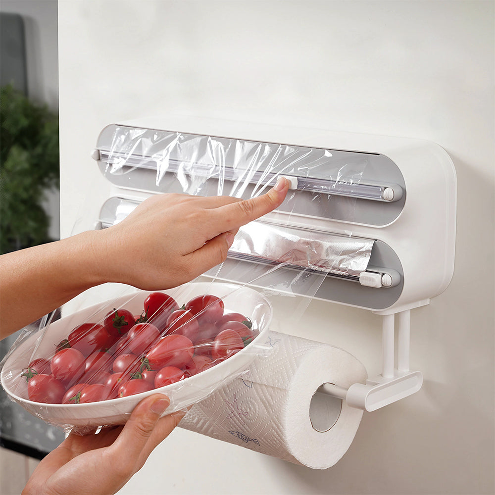 Dual-Layer Magnetic Plastic Wrap Dispenser with Cutter