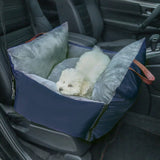 Plush Pet Car Seat Bed with Handle and Adjustable Strap, Blue