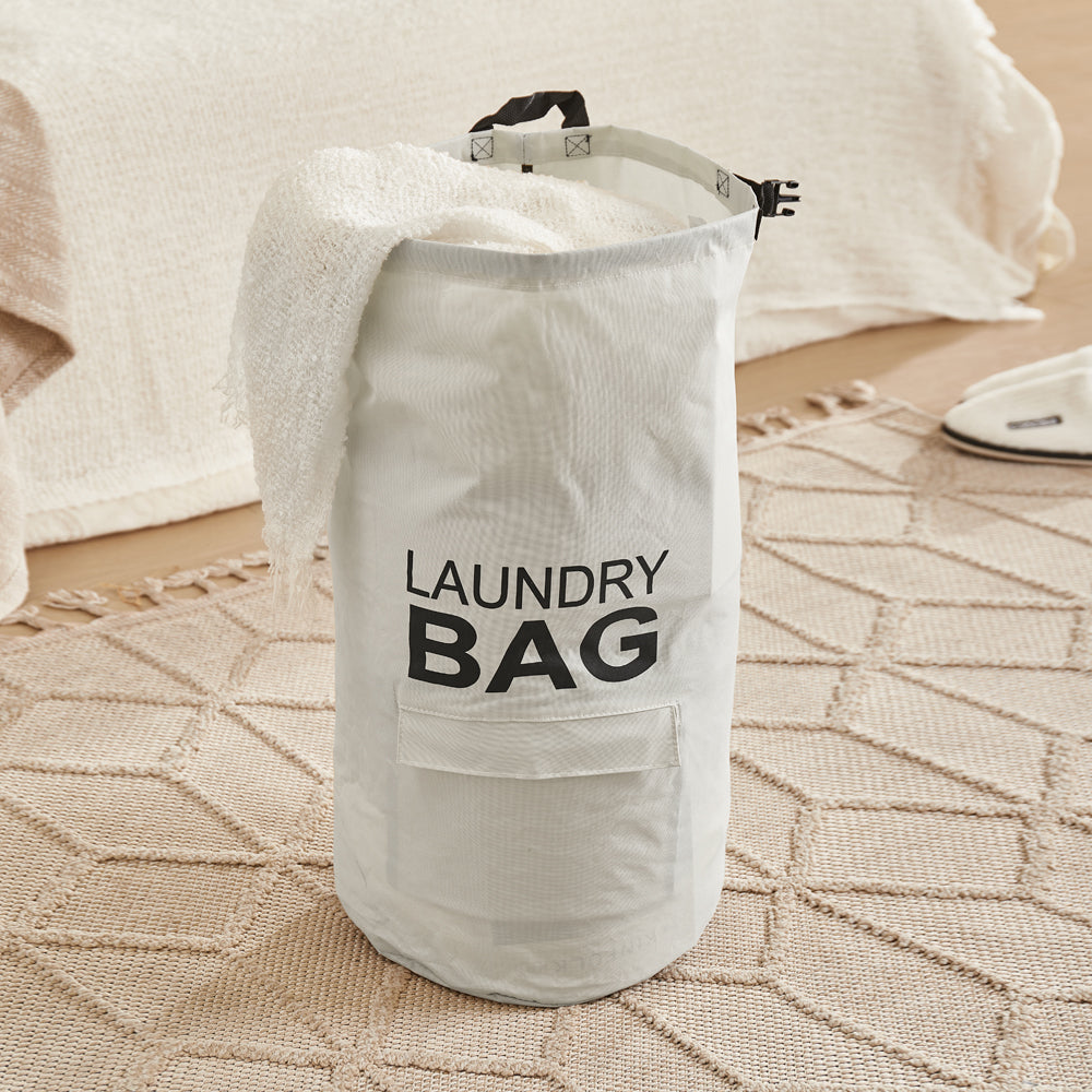 Beige Adjustable Straps Laundry Backpack Bag Portable Storage Clothes Bag