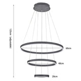 Modern 3 Ring Aluminum Round Hanging LED Pendant Light Stepless Dimmable