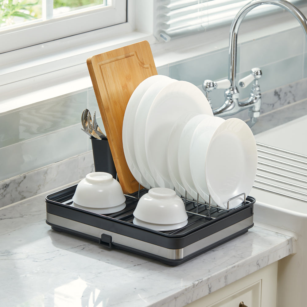 Black Kitchen Expandable Organizer Dish Drainer Rack