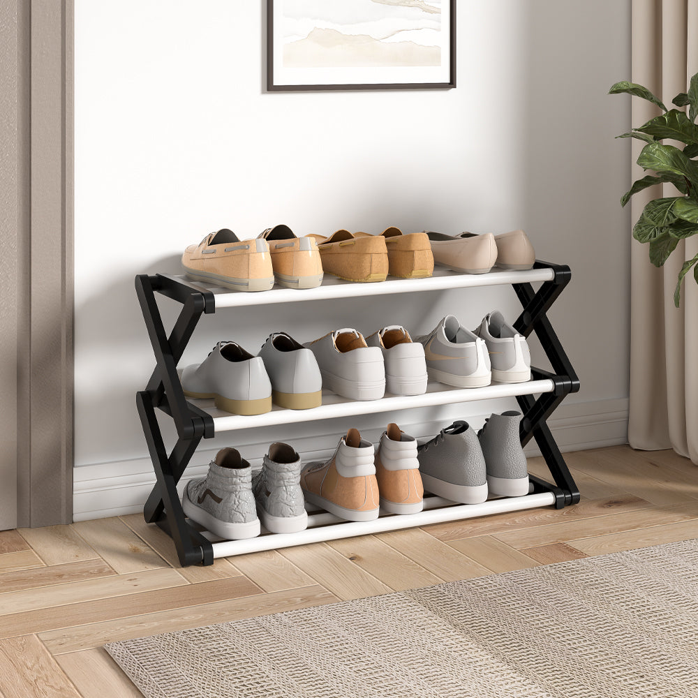 Black Foldable 3 Tier Metal Shoe Rack