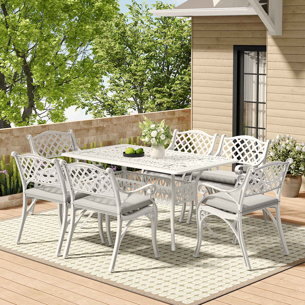 White Set of 7 Retro Garden Cast Aluminum Table Set