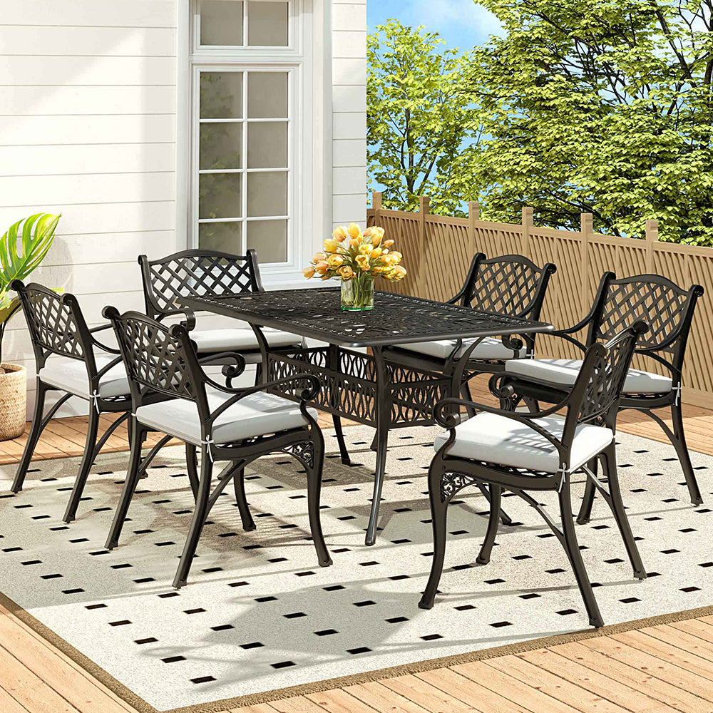 Black Set of 7 Retro Garden Cast Aluminum Table Set