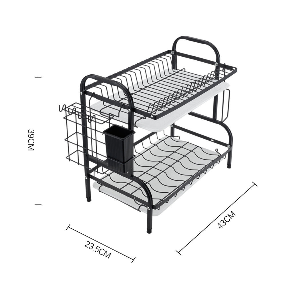 2-Tier Black Steel Dish Drying Rack