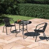 Set of 3 Garden Patio Glass Umbrella Round Table and Stackable Chairs Set