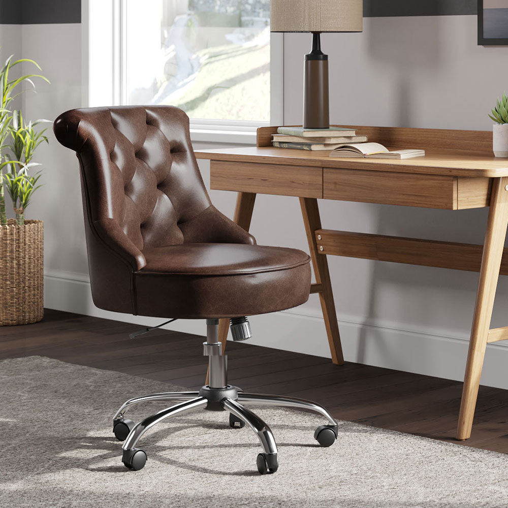 Mid-Back Linen Buttoned Swivel Office Chair