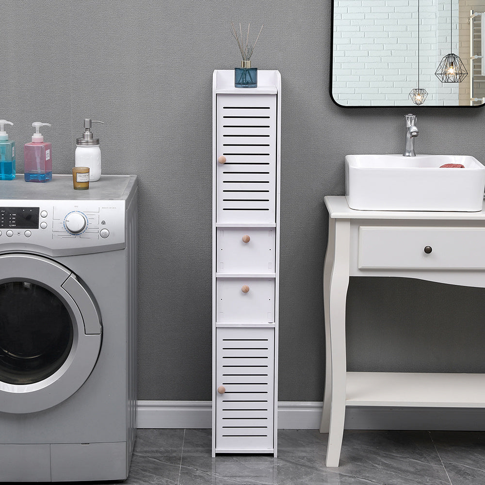 White 118cm H Freestanding Wooden Tall Bathroom Cabinet