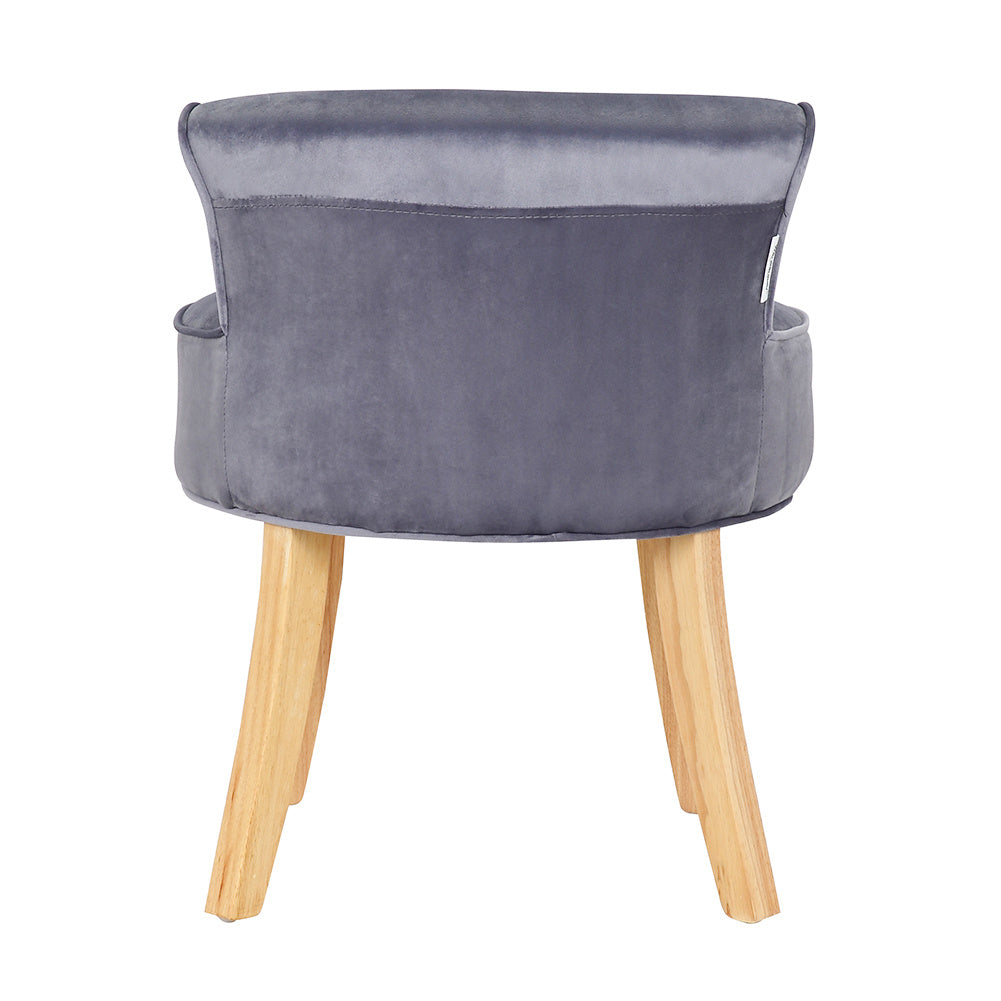 Vintage Velvet Buttoned Vanity Stool with Wooden Legs