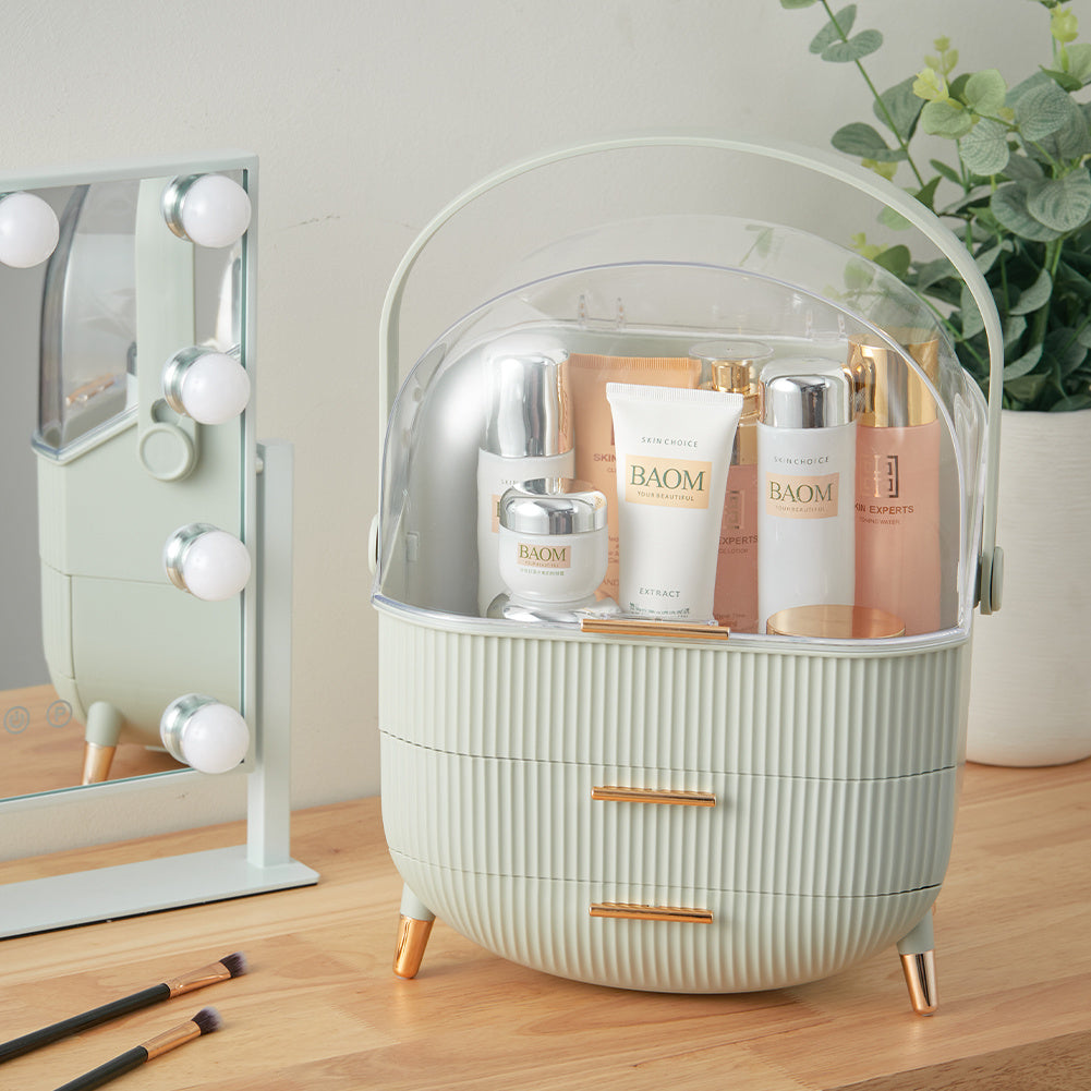 Mint Green Dustproof Makeup Organizer with Drawers