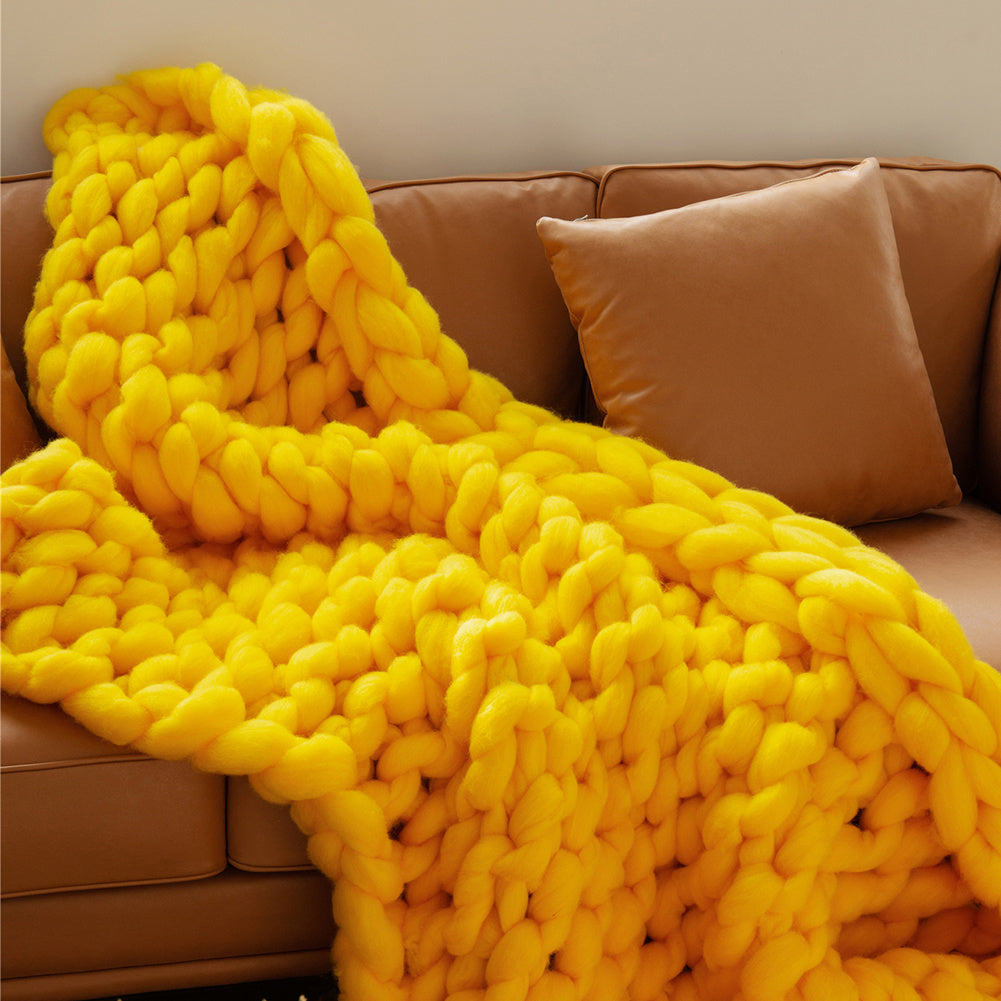 Yellow 60cm Handwoven Chunky Knit Throw Blanket