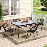 Rectangular 150cm Garden Tempered Glass Wood Grain Coffee Table with Six chairs