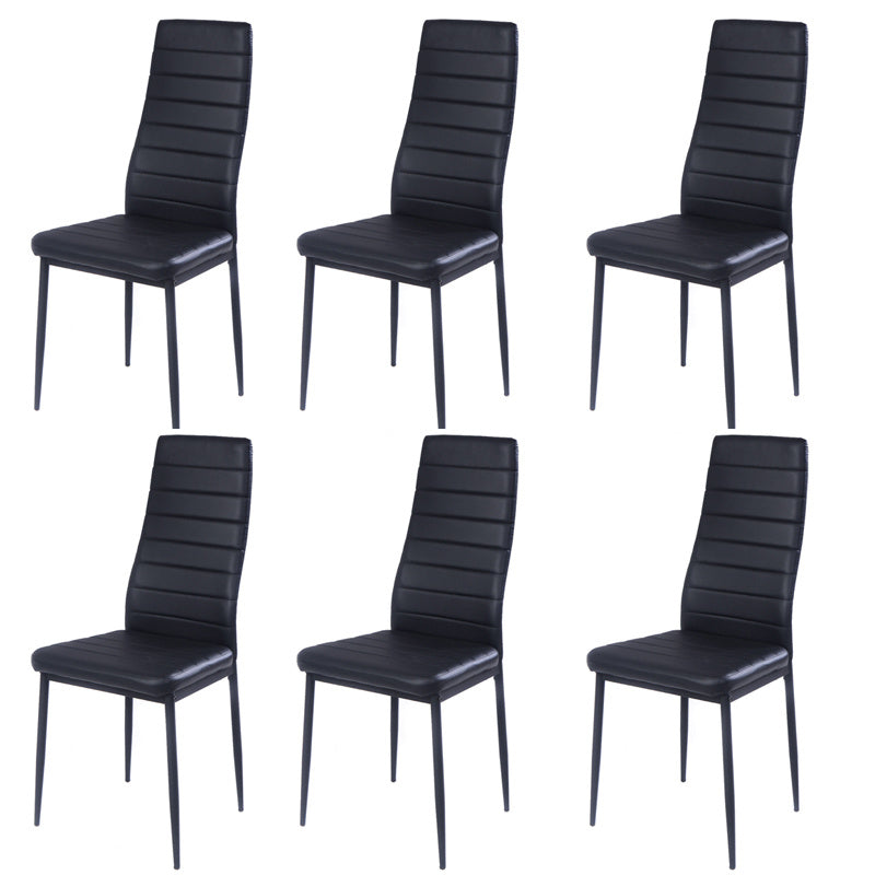 1.2M Black Glass Dining Table with Set of 6 Faux Leather Dining Chairs