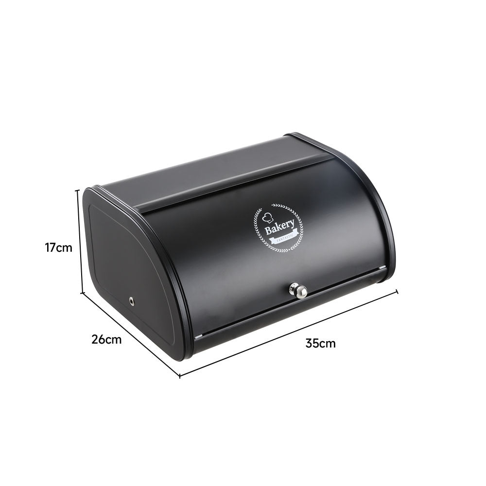 Black Metal Roll Top Bread Container for Kitchen Countertop