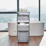 Grey 4 Tier Storage Rack Laundry Basket with Wheels