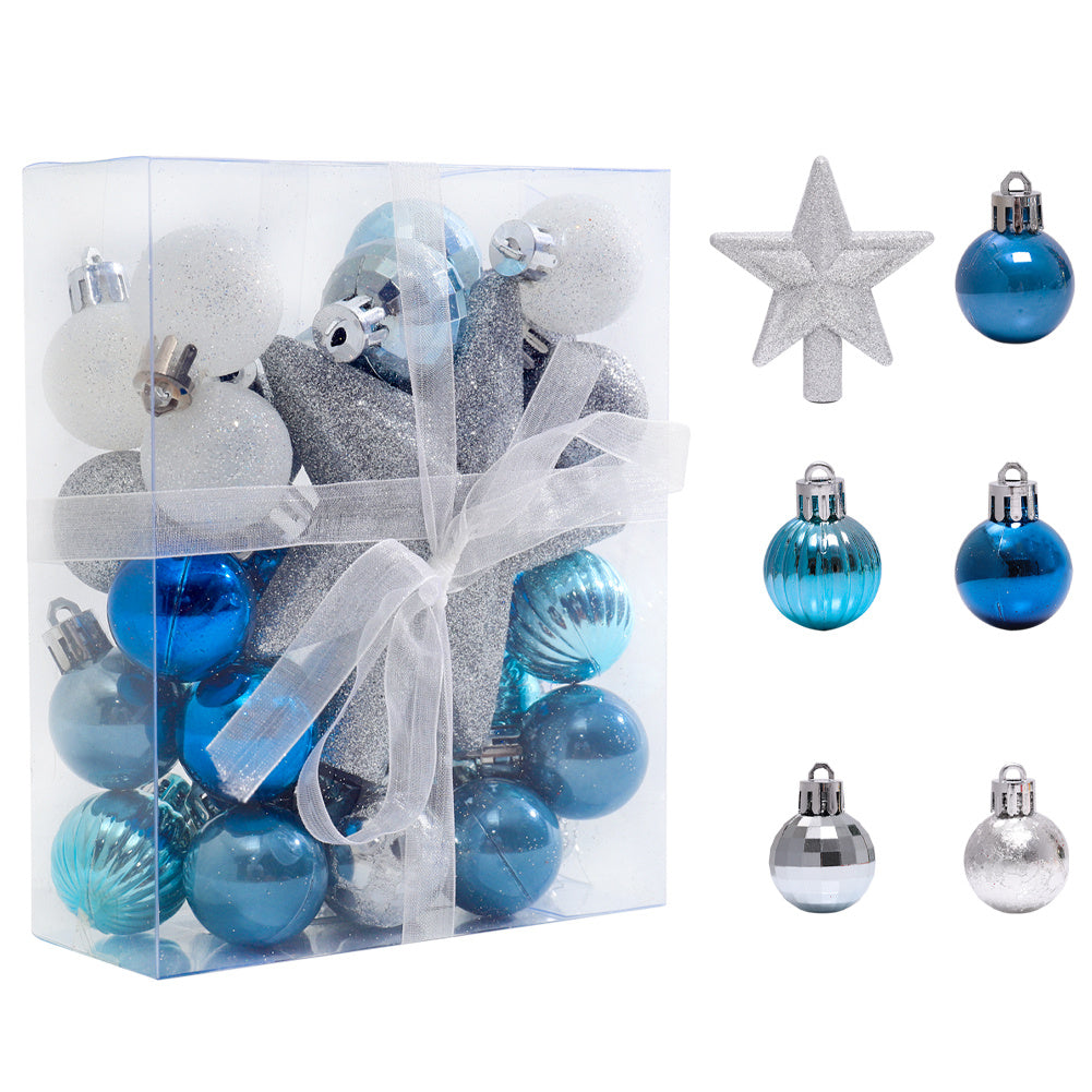 30 Pieces Christmas Tree Ornament Set Xmas Bauble,Silver and Blue