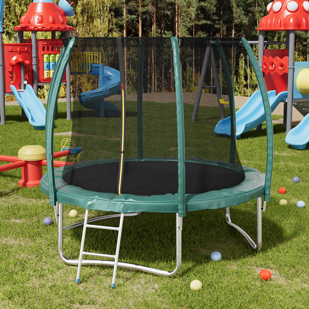 Dark Green 8FT Outdoor Enclosure Trampoline with Ladder