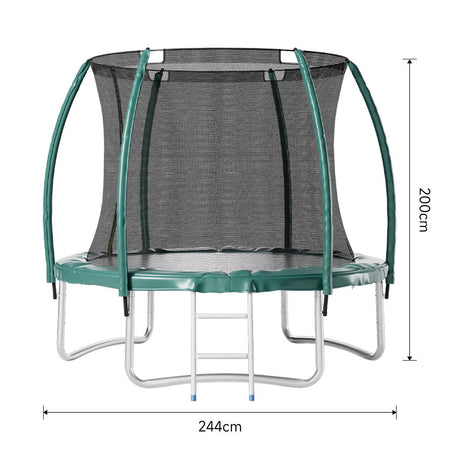 Dark Green 8FT Outdoor Enclosure Trampoline with Ladder