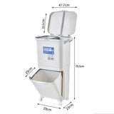 White Double-Layer Three-Compartment Trash Can with Wheels