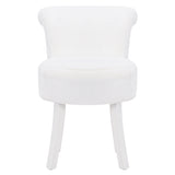 Plush Shaggy Plush Vanity Stool White Wooden Legs, White