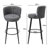 2 Pcs Grey Premium Linen Upholstered Bar Stools for Pub Dining Room