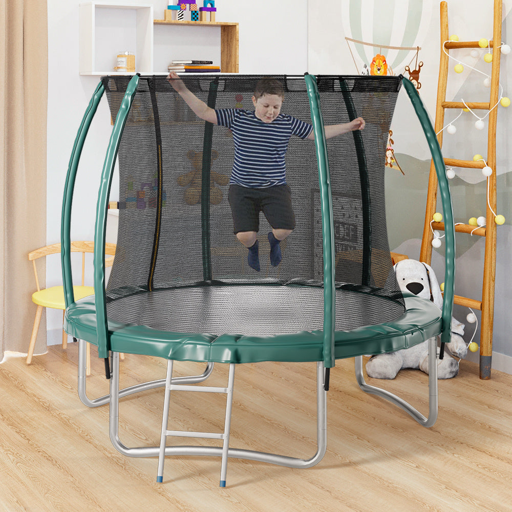 Dark Green 8FT Outdoor Enclosure Trampoline with Ladder