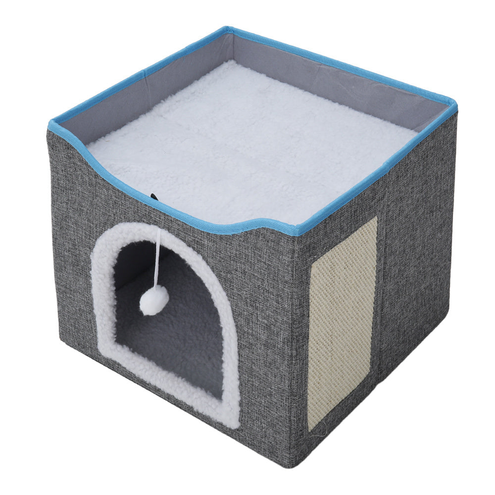 Dark Grey Foldable Multifunctional Cat Bed with Scratching Pad