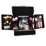 Black 3 in 1 Diamond Pattern Cosmetic Makeup Train Case