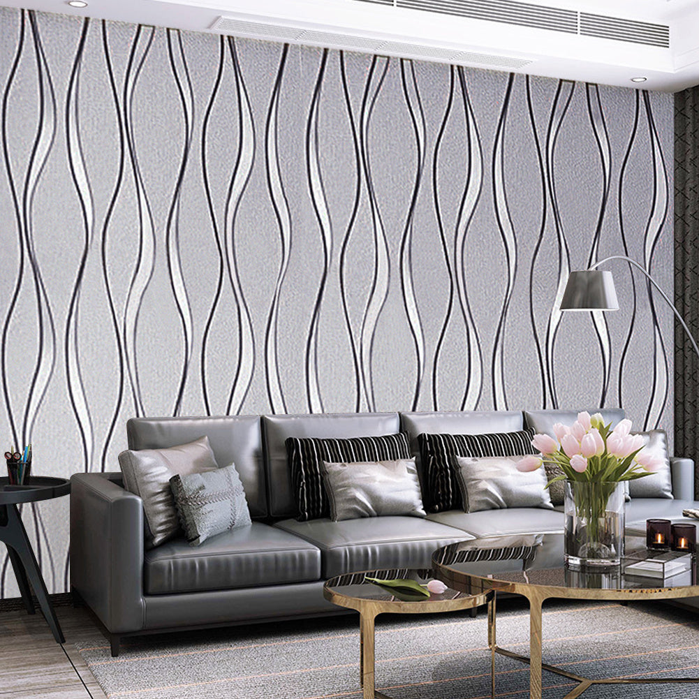 Light Grey Modern Geometric Wavy Striped Wallpaper