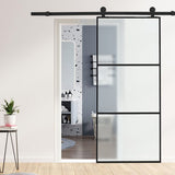 3 Frosted Glass Black Barn Door with Sliding Hardware Kit